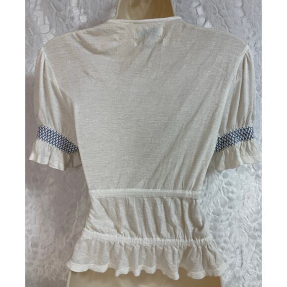 NWT Urban Outfitters Peasant Blouse Tie Front Blue Smocking / Embroidery Boho Sm - Picture 7 of 11